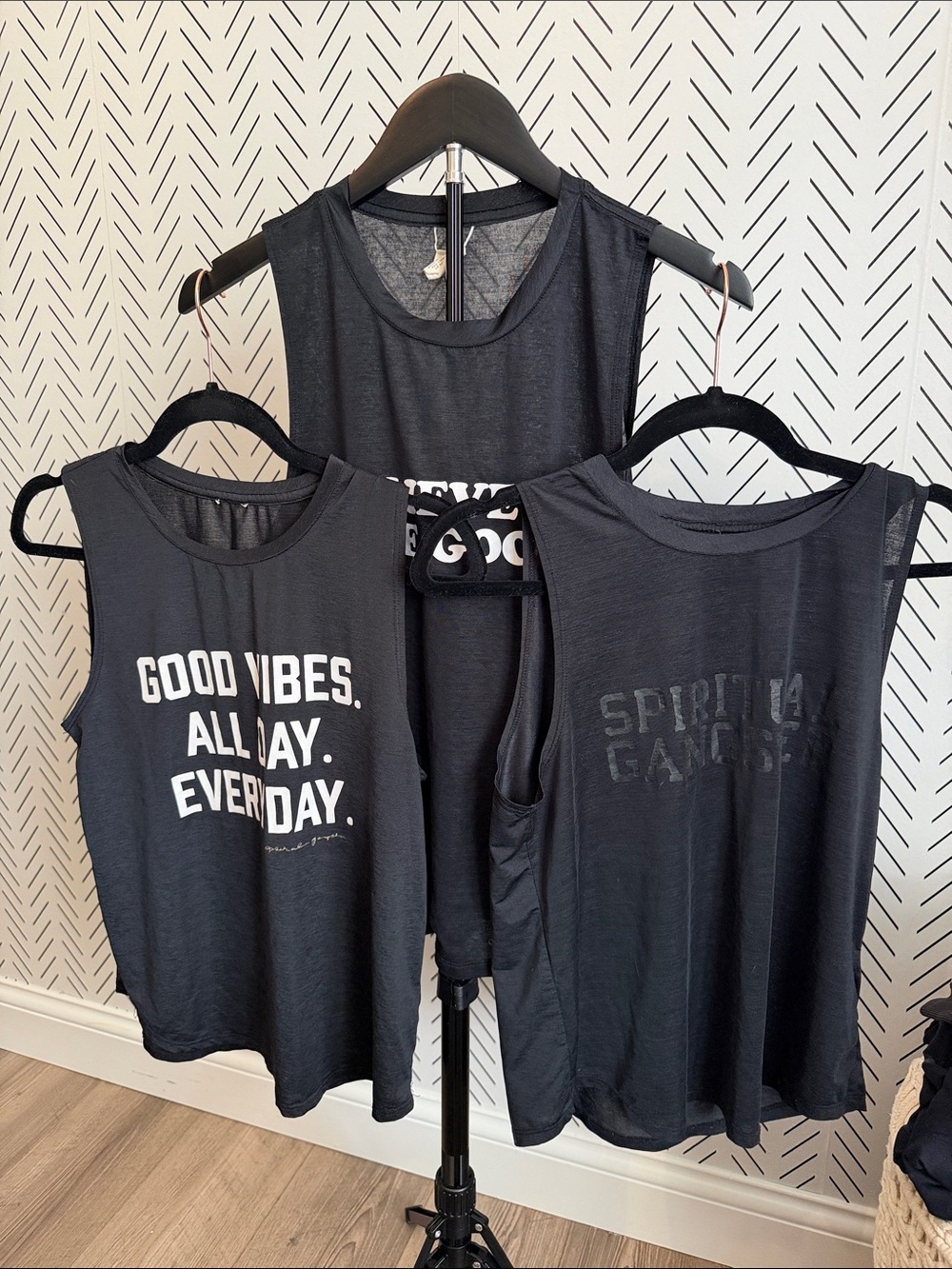 Lot of 3 Women’s Black Graphic Muscle Tank Top - Spiritual Gangster dri fit